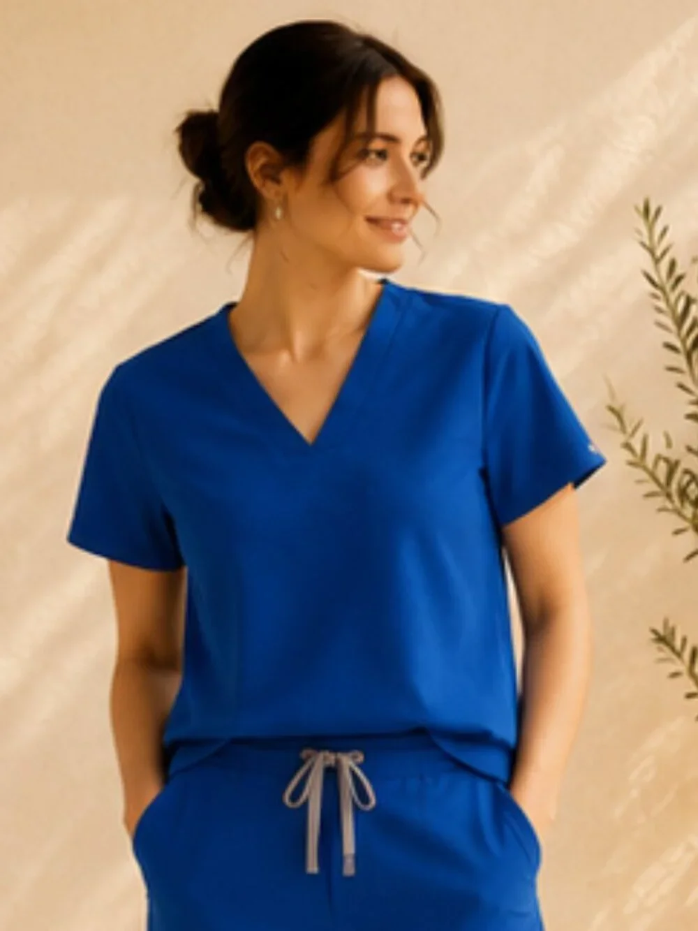 FIGS Casma Technical Collection Scrub Top Royal Blue Stretch V Neck Small